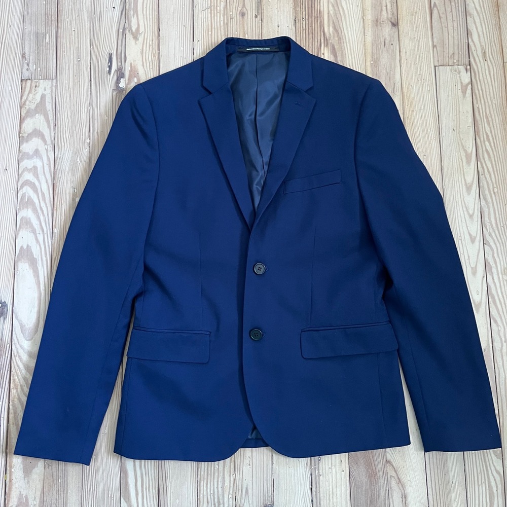H&M Blazer Jacket Mens 36R Navy Blue Slim Fit Two Button Wool Blend Professional